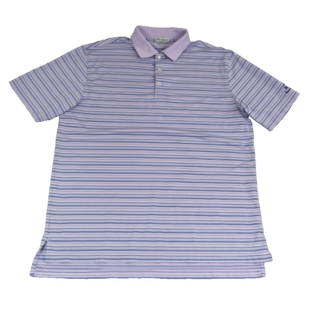 Peter Millar Polo Shirt L Pink Blue Stripe Golf NWP Logo Dri Fit Performance